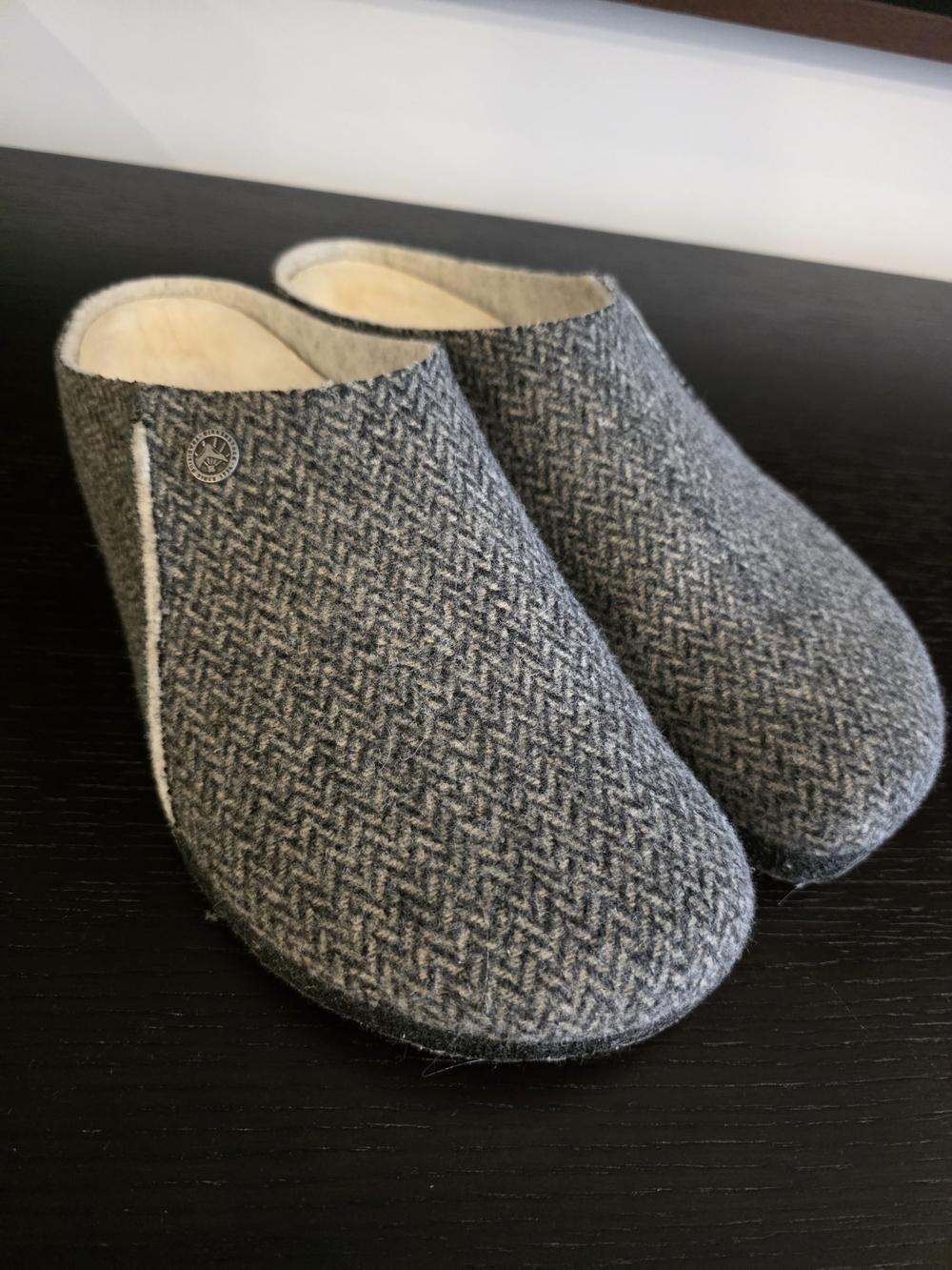 Birkenstock Zermatt Shearling Slippers - Herringbone Wool Felt Gray - Men's 10